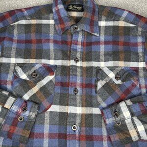 Vermont Flannel Co Shirt Mens Medium Gray Blue Plaid Organic Cotton Button Front